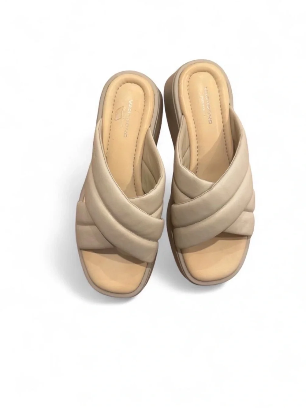 Vagabond Cream Padded Crisscross Platform Slides
